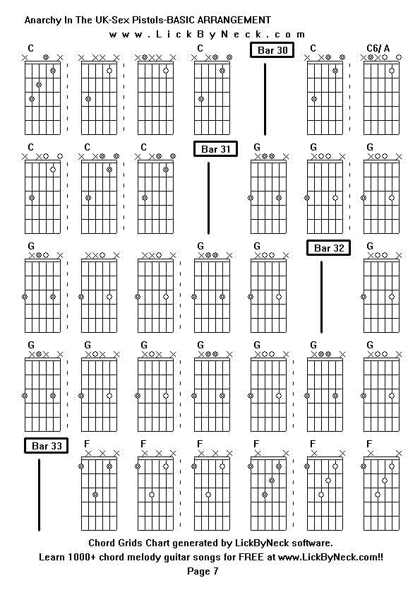 Chord Grids Chart of chord melody fingerstyle guitar song-Anarchy In The UK-Sex Pistols-BASIC ARRANGEMENT,generated by LickByNeck software.